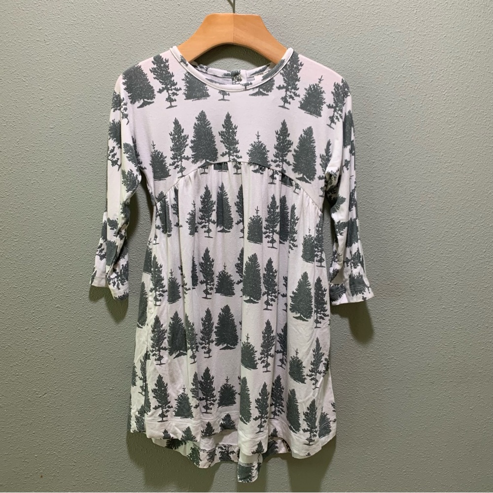 Kate Quinn // Toddler Girls Long Sleeve Dress with Pine Trees - Size 2T